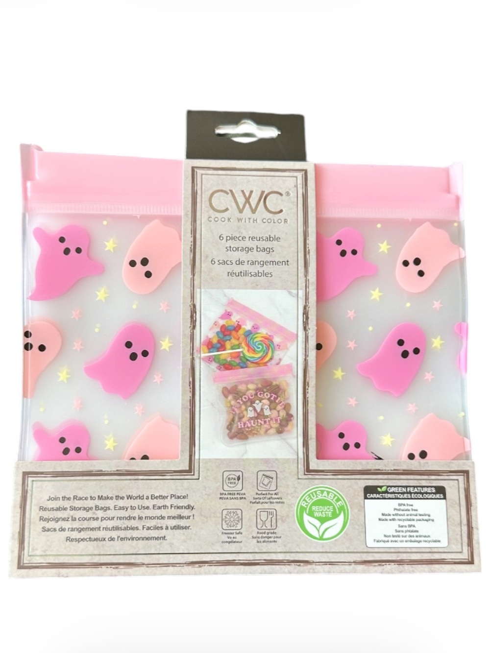 NEW CWC Halloween PINK GHOSTS Reusable Storage Bags